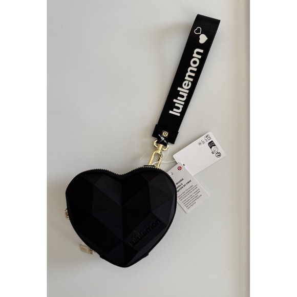 lululemon athletica Handbags - New Lululemon Heart Wristlet Clam Shell Black/Gold Valentine's Day Sold Out Gift